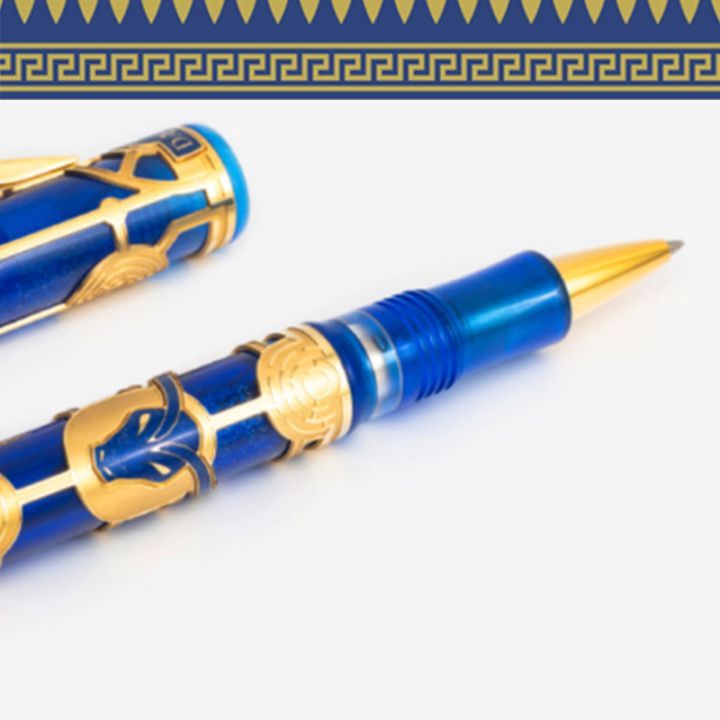 Blue and gold Dedalus ballpoint pen and cap with greek frieze