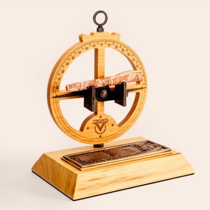 Decorative display case in the shape of an astrolabe with the Amerigo Vespucci Visconti pen