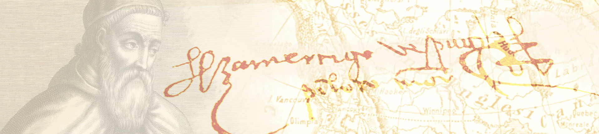Illustrazione Amerigo Vespucci con la sua firma su carta invecchiata