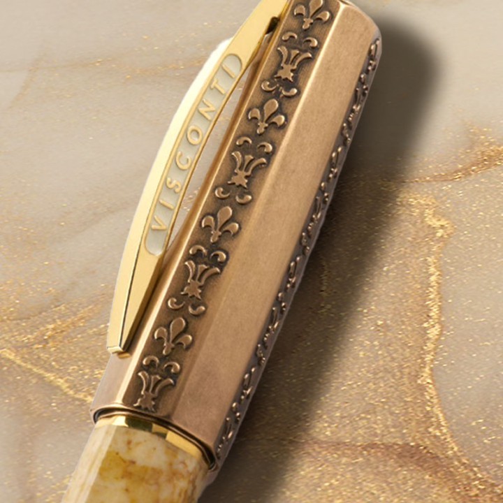 Il Magnifico Egyptian Marble Visconti pen cap with small lilies on the metalwork