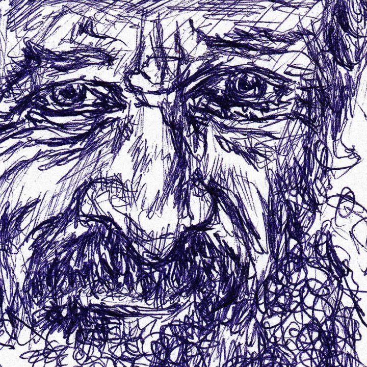 Illustrazione a penna di un volto barbuto